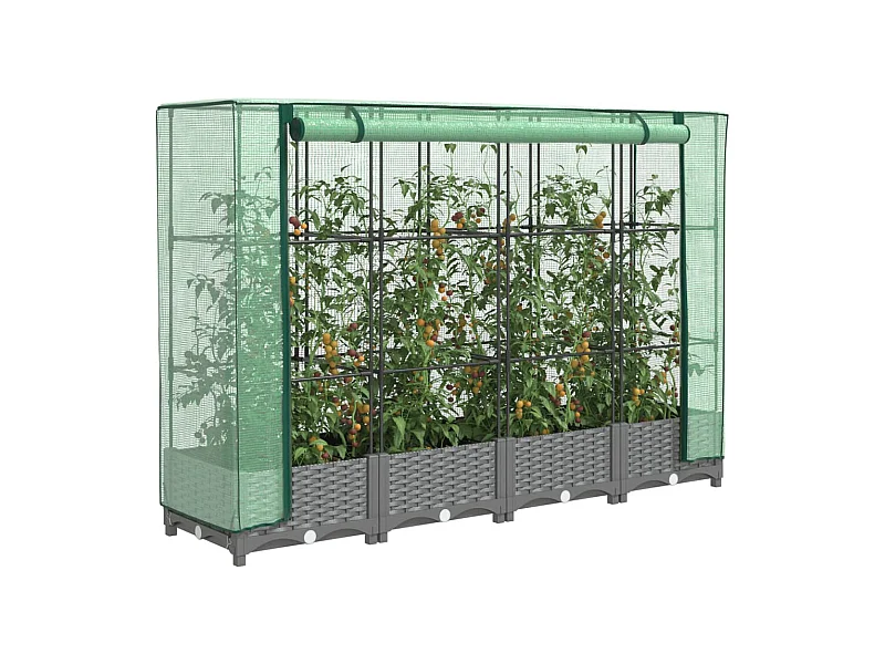 Arriate con cubierta invernadero aspecto ratán 160x40x123 cm