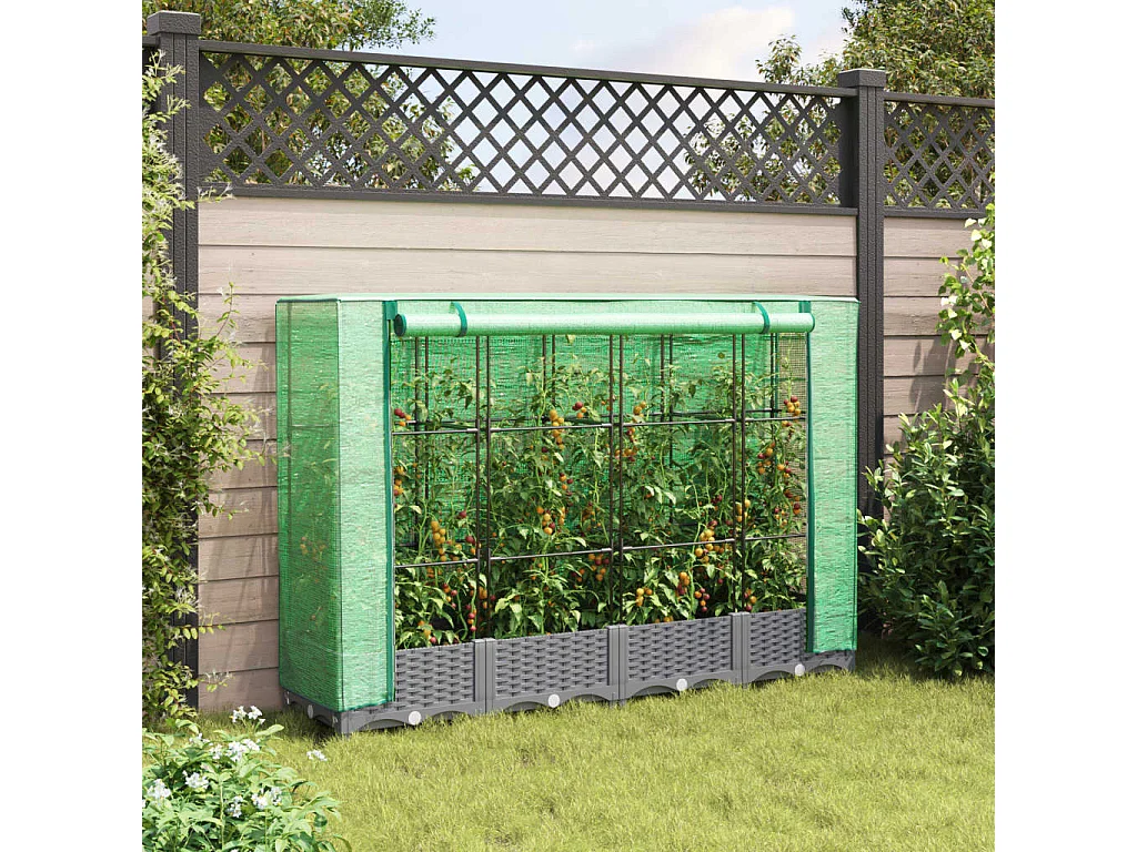 Hochbeet mit Gewächshaus-Aufsatz Rattan-Optik 160x40x123 cm