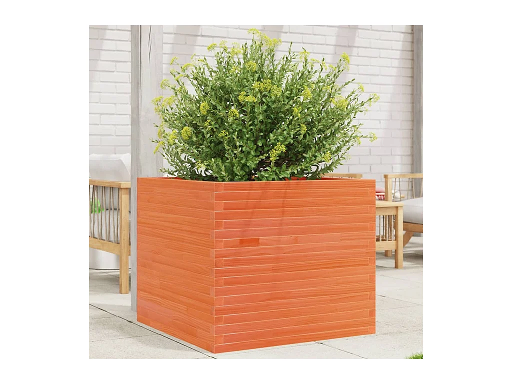 Jardinière cire marron 80x80x68,5 cm bois de pin massif