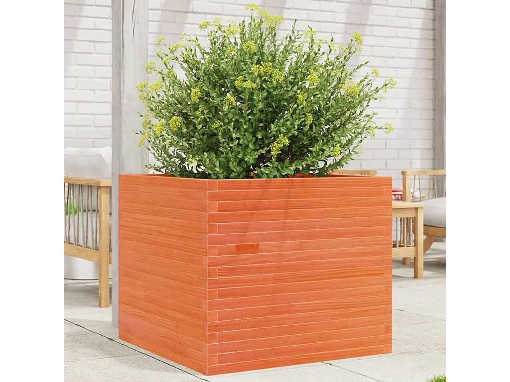 Jardinera madera maciza de pino marrón cera 80x80x68,5 cm