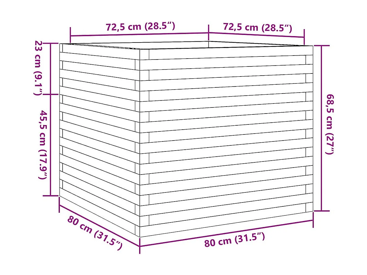 Jardinera madera maciza de pino marrón cera 80x80x68,5 cm