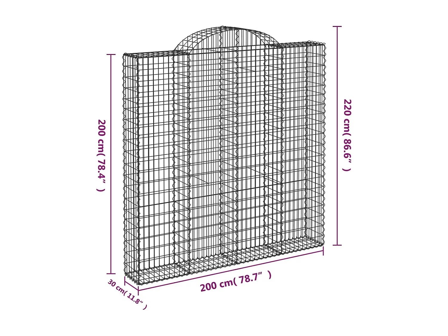 Paniers à gabions arqués 7 pcs 200x30x200/220 cm fer galvanisé