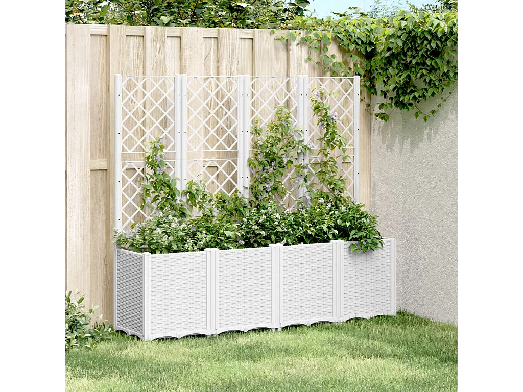 Jardinière avec treillis blanc 160x40x140 cm PP