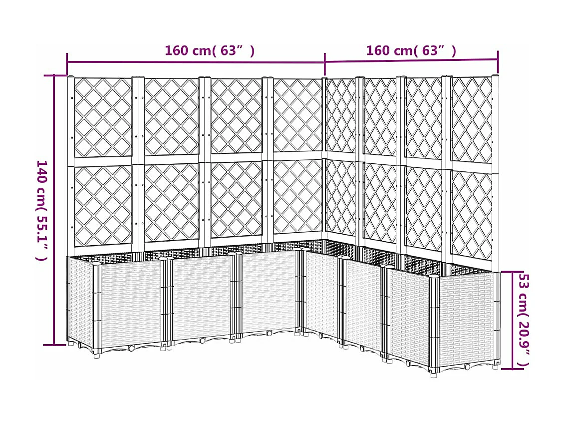 Pflanzkübel mit Rankgitter Hellgrau 160x160x140 cm PP