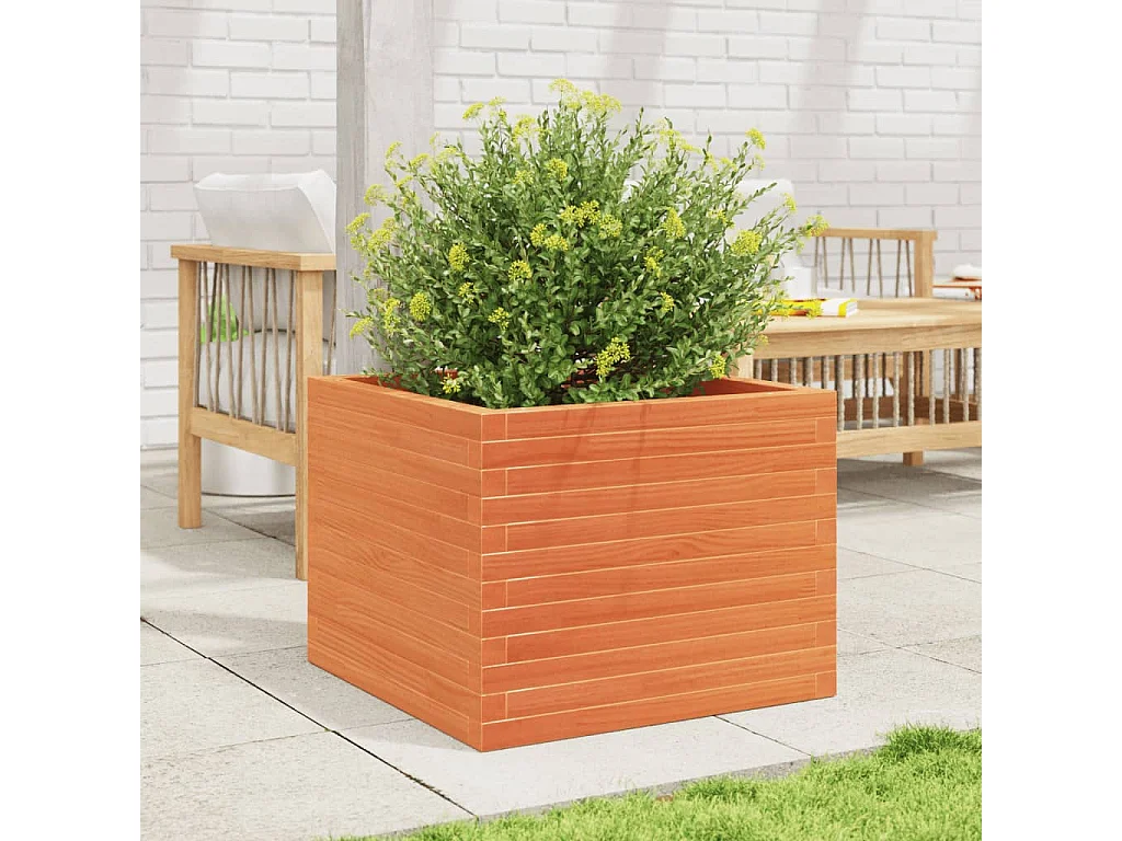 Jardinera de madera maciza de pino marrón cera 60x60x46 cm