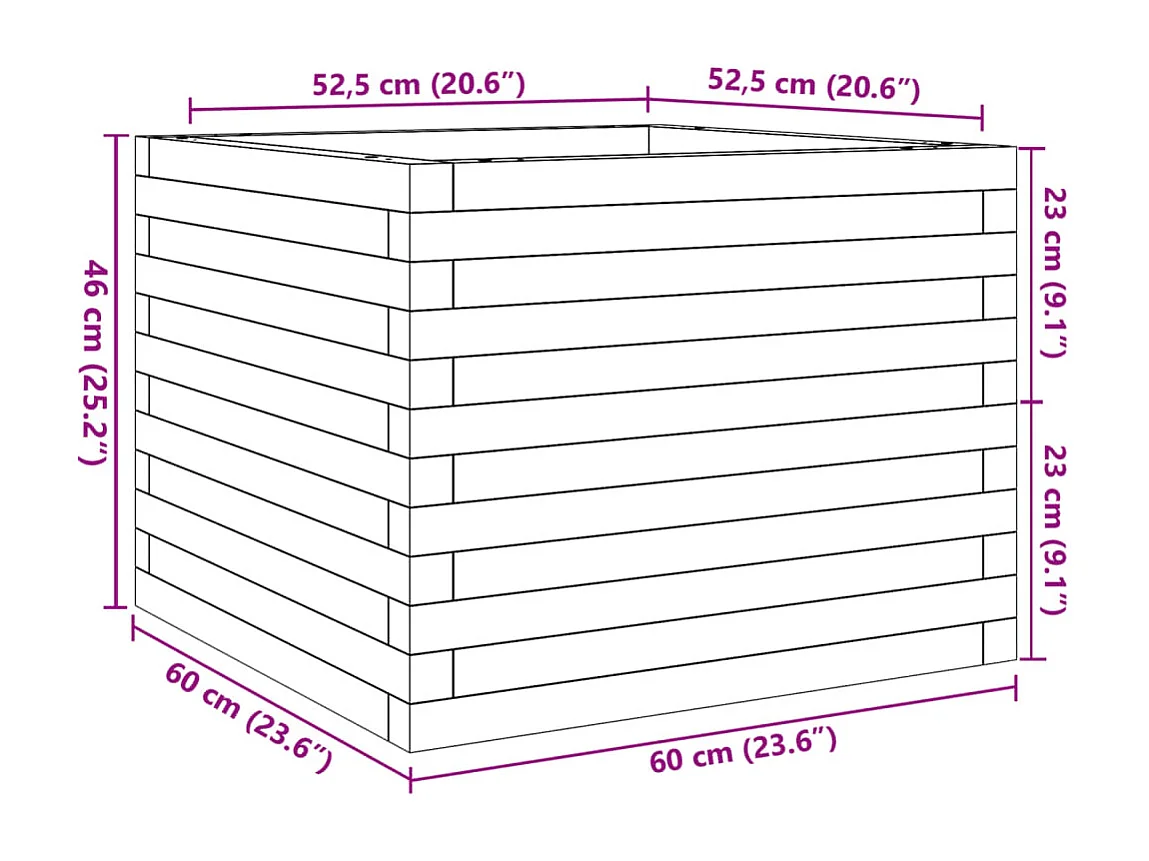 Jardinera de madera maciza de pino marrón cera 60x60x46 cm