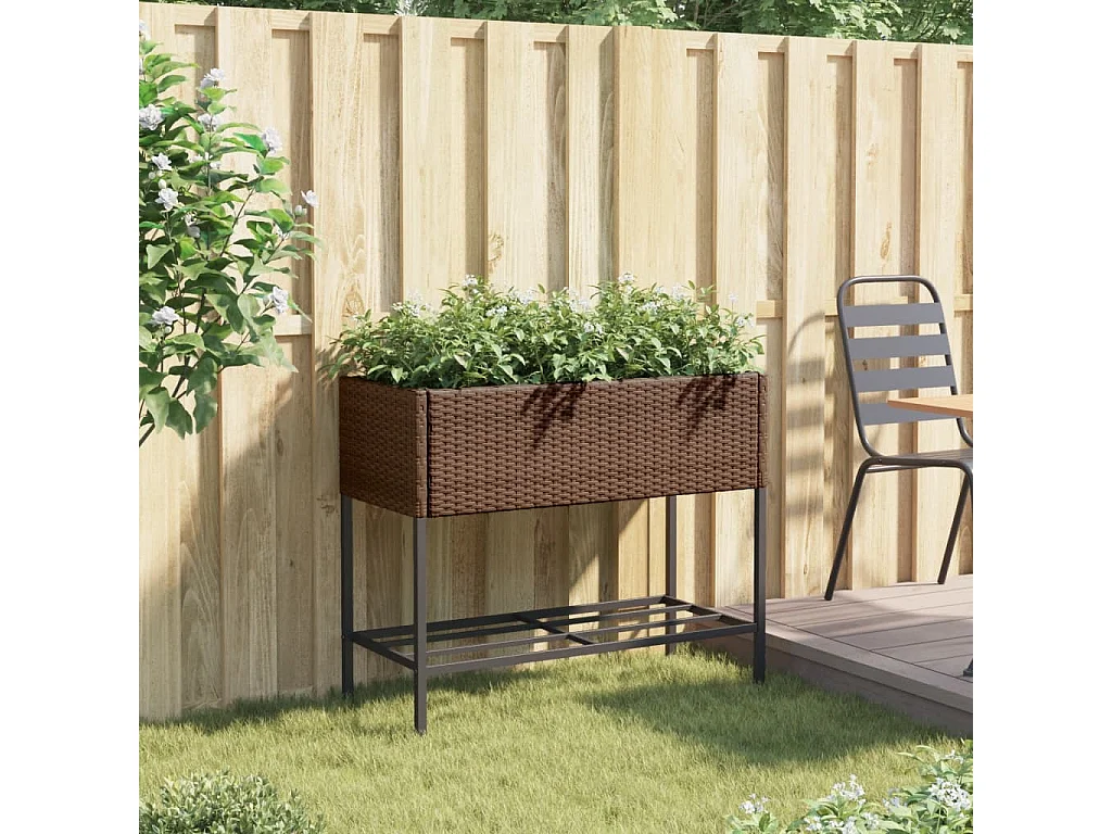 Pflanzkübel mit Ablage Braun Poly Rattan