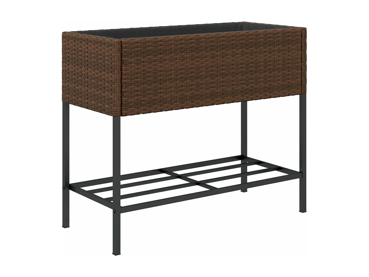 Pflanzkübel mit Ablage Braun Poly Rattan