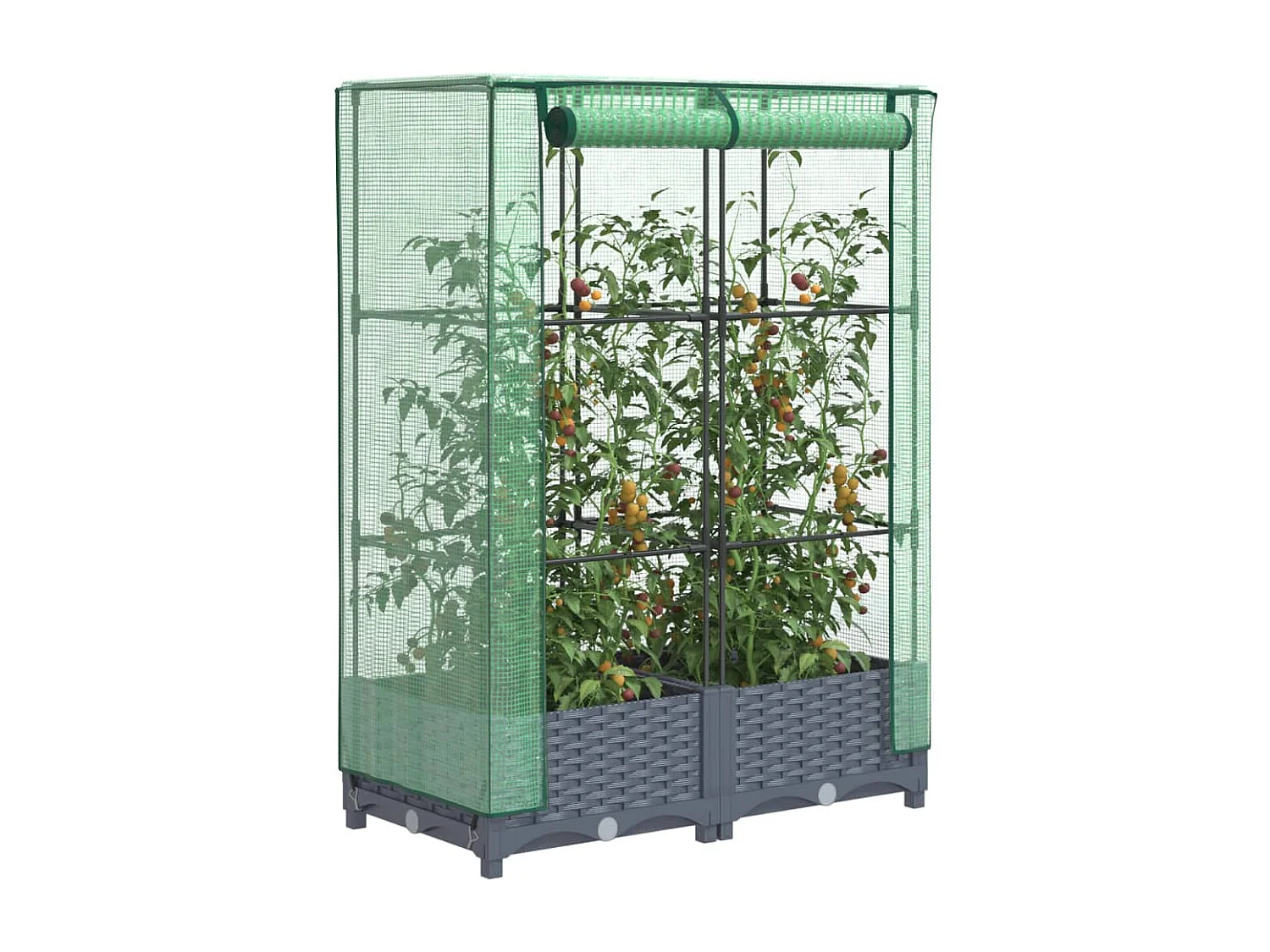 Hochbeet mit Gewächshaus-Aufsatz Rattan-Optik 80x40x123 cm