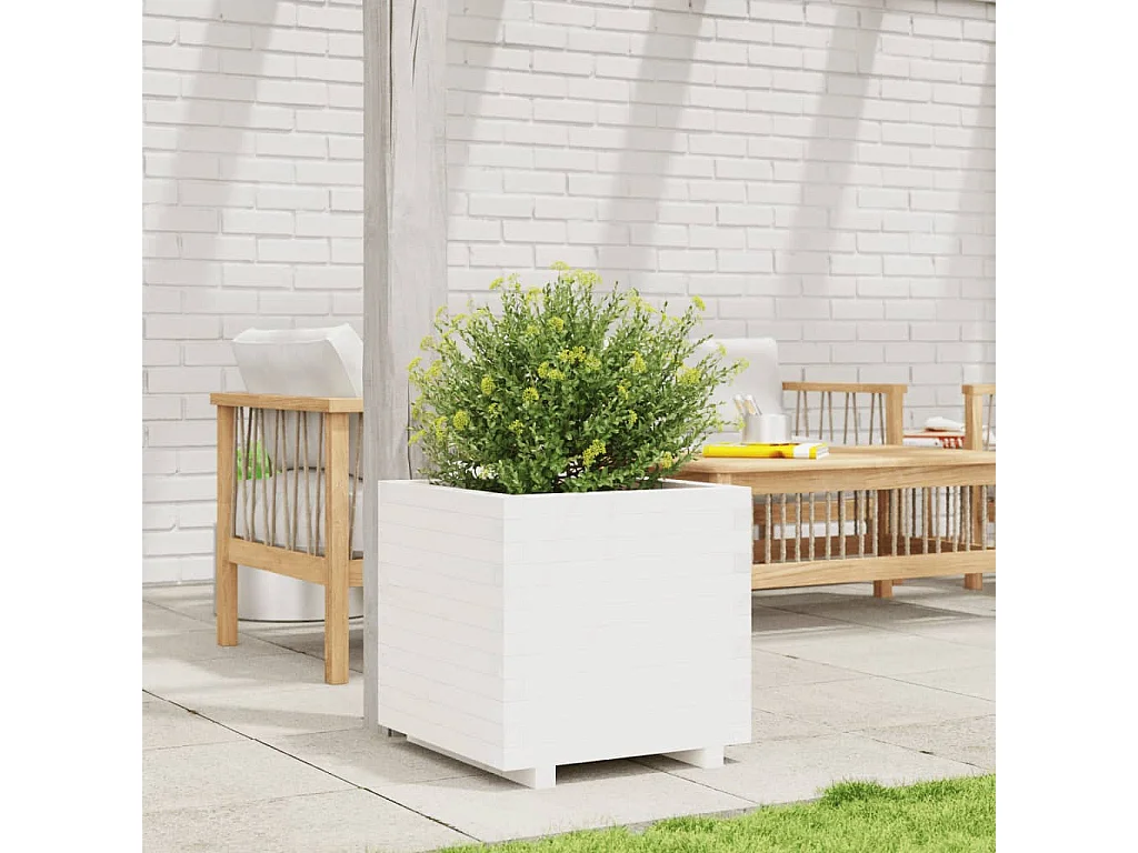 Jardinière blanc 50x50x49,5 cm bois de pin massif