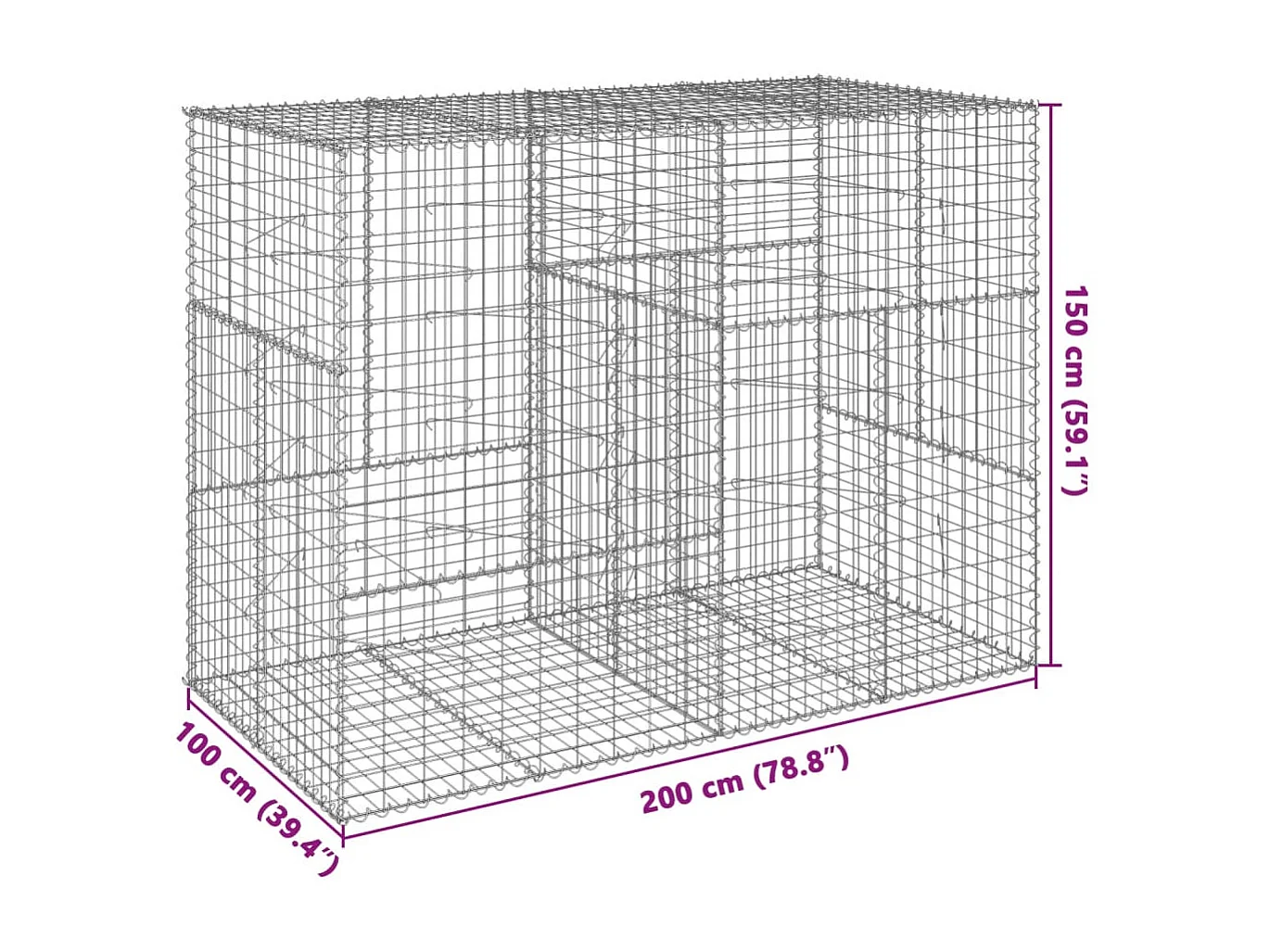 Panier gabion avec couvercle 200x100x150 cm fer galvanisé