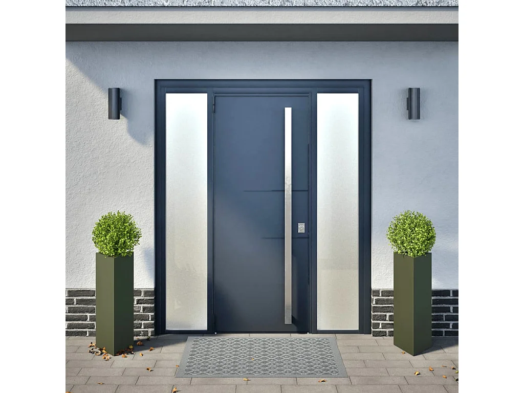 Plantenbakken 2 st driehoek 30x26x75 cm staal olijfgroen