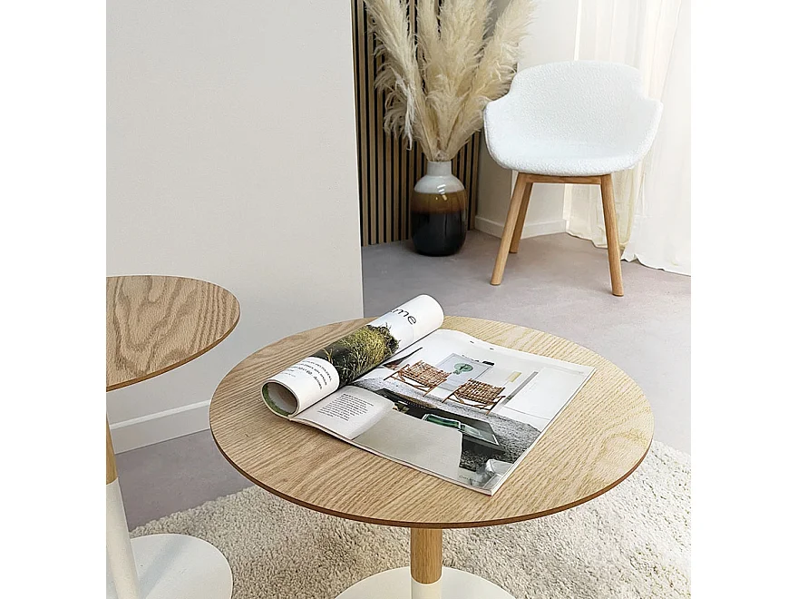 Table Basse Design "Rhoda" 48cm Naturel & Blanc