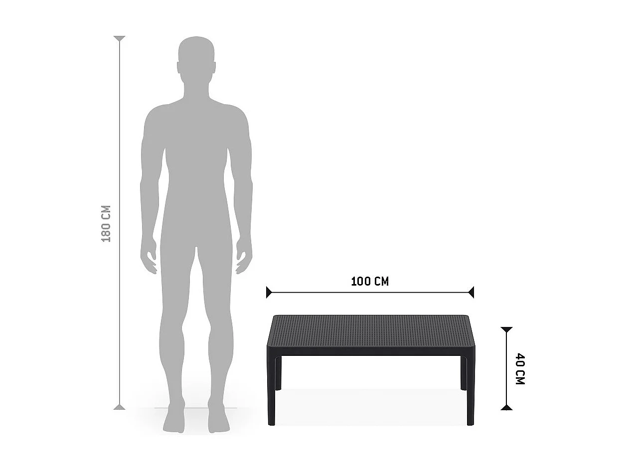 Garten-Couchtisch - DOTY - Schwarz - 100x60x40 cm