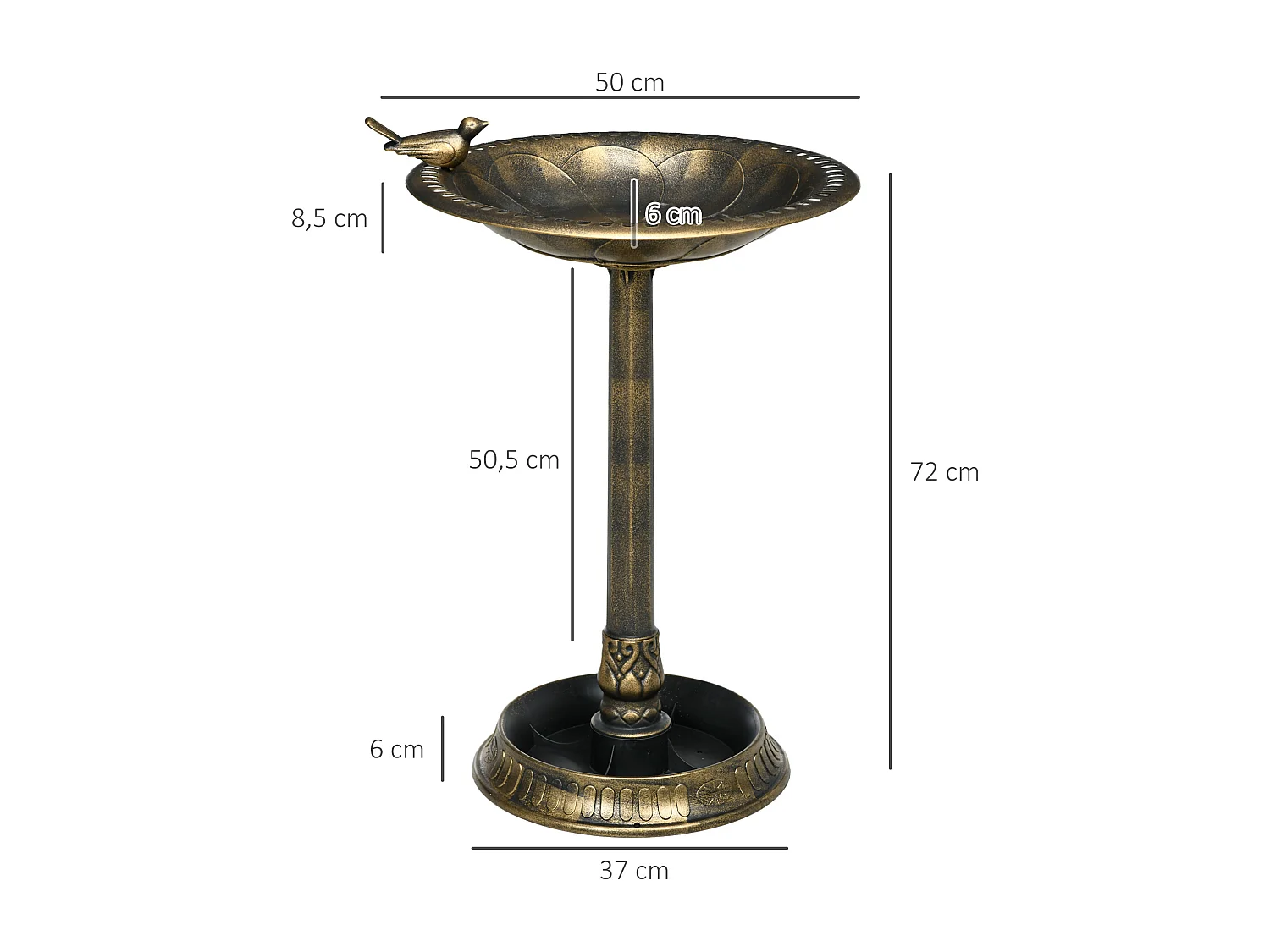 Bain d'oiseaux abreuvoir pour oiseaux jardinière 3 en 1 dim. Ø 50 x 72H cm PP bronze antique