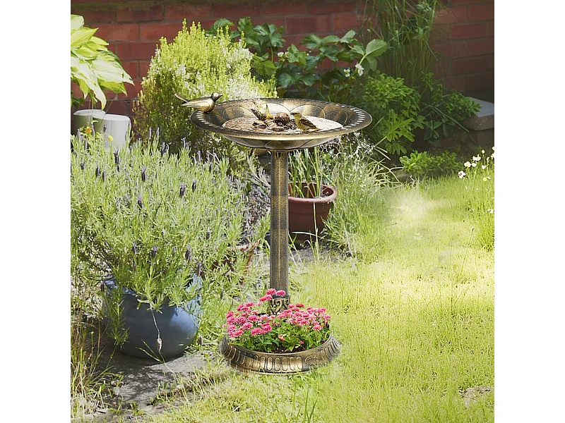 Bain d'oiseaux abreuvoir pour oiseaux jardinière 3 en 1 dim. Ø 50 x 72H cm PP bronze antique