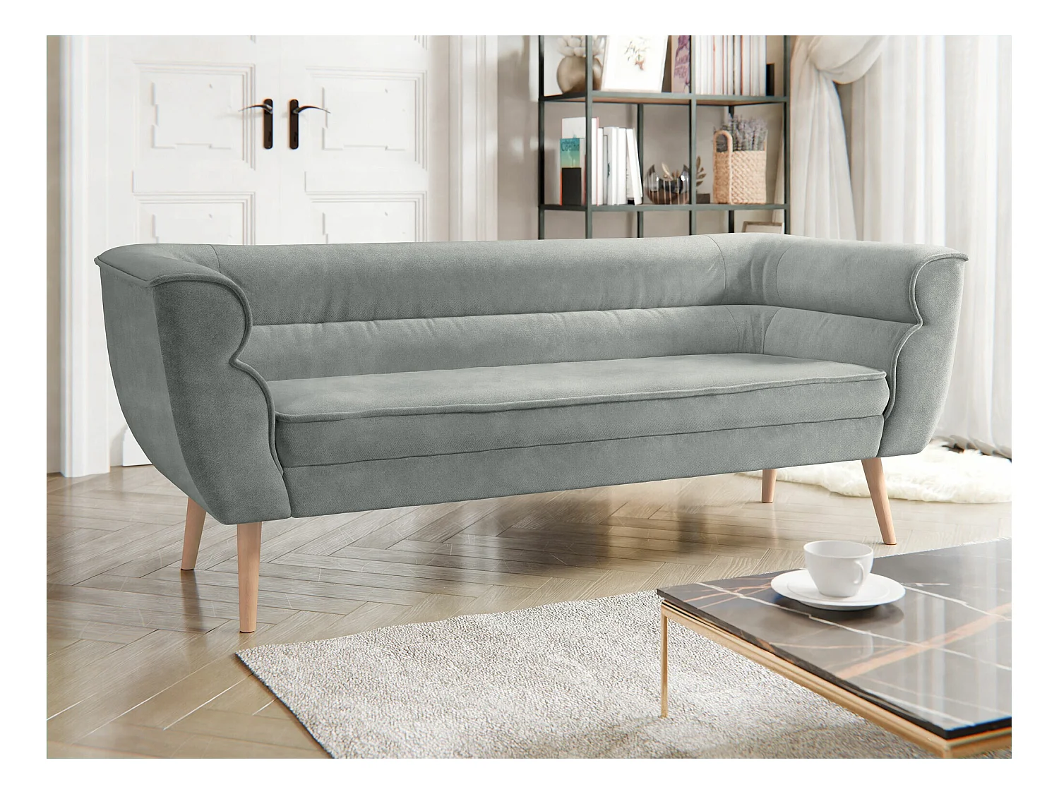 Canapé Glenview 100, Gris, 182x74x75cm, Tapisserie, Pieds: Bois