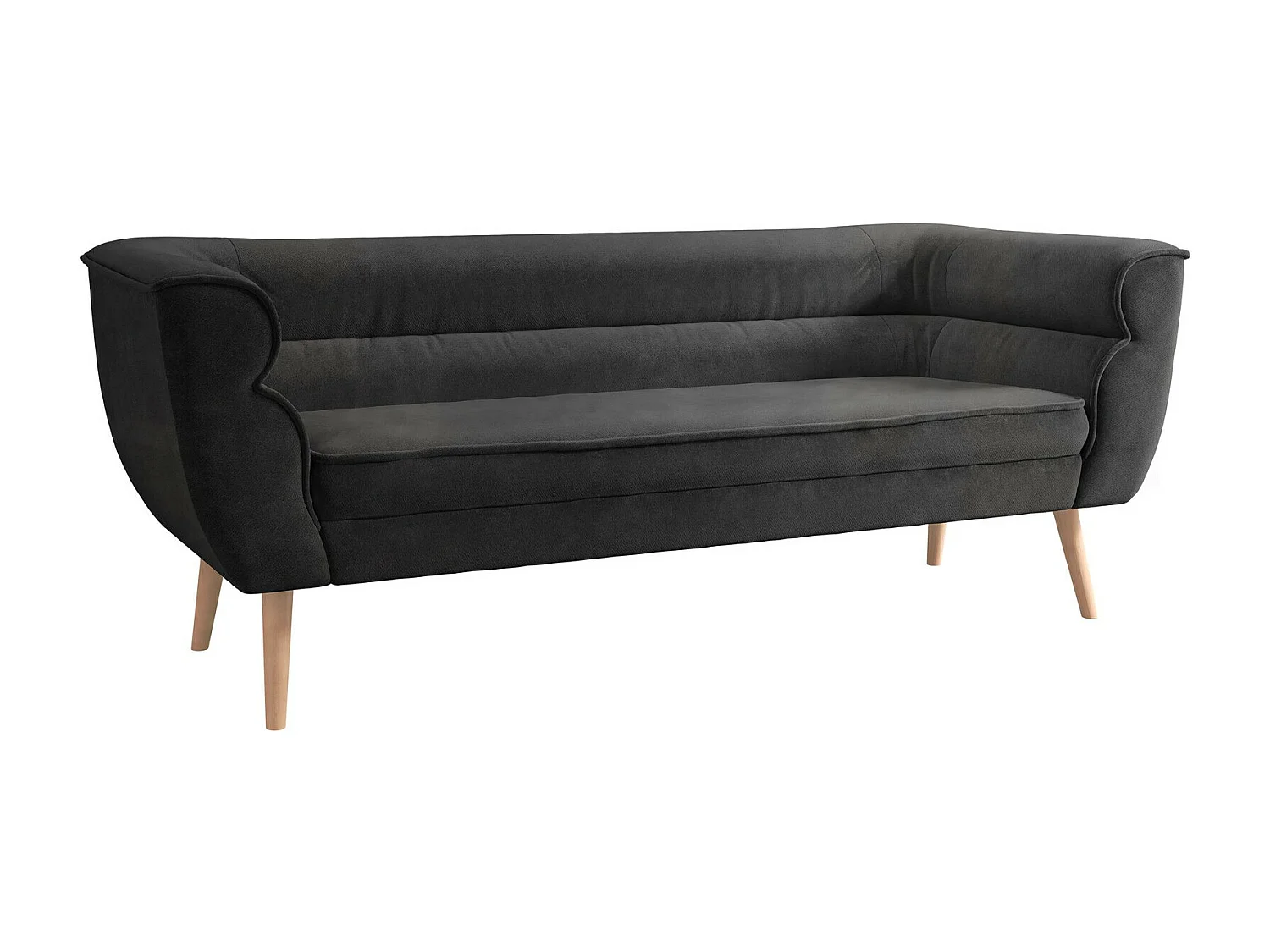 Canapé Glenview 100, Noir, 182x74x75cm, Tissu, Pieds: Bois