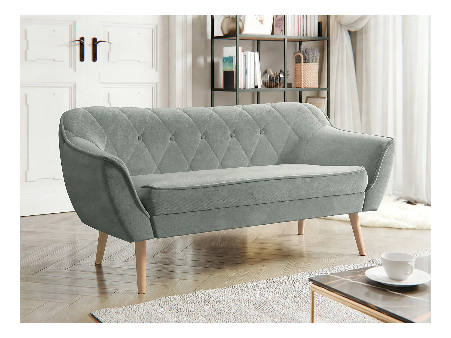 Canapé Glenview 107, Gris, 140x74x75cm, Tapisserie, Pieds: Bois