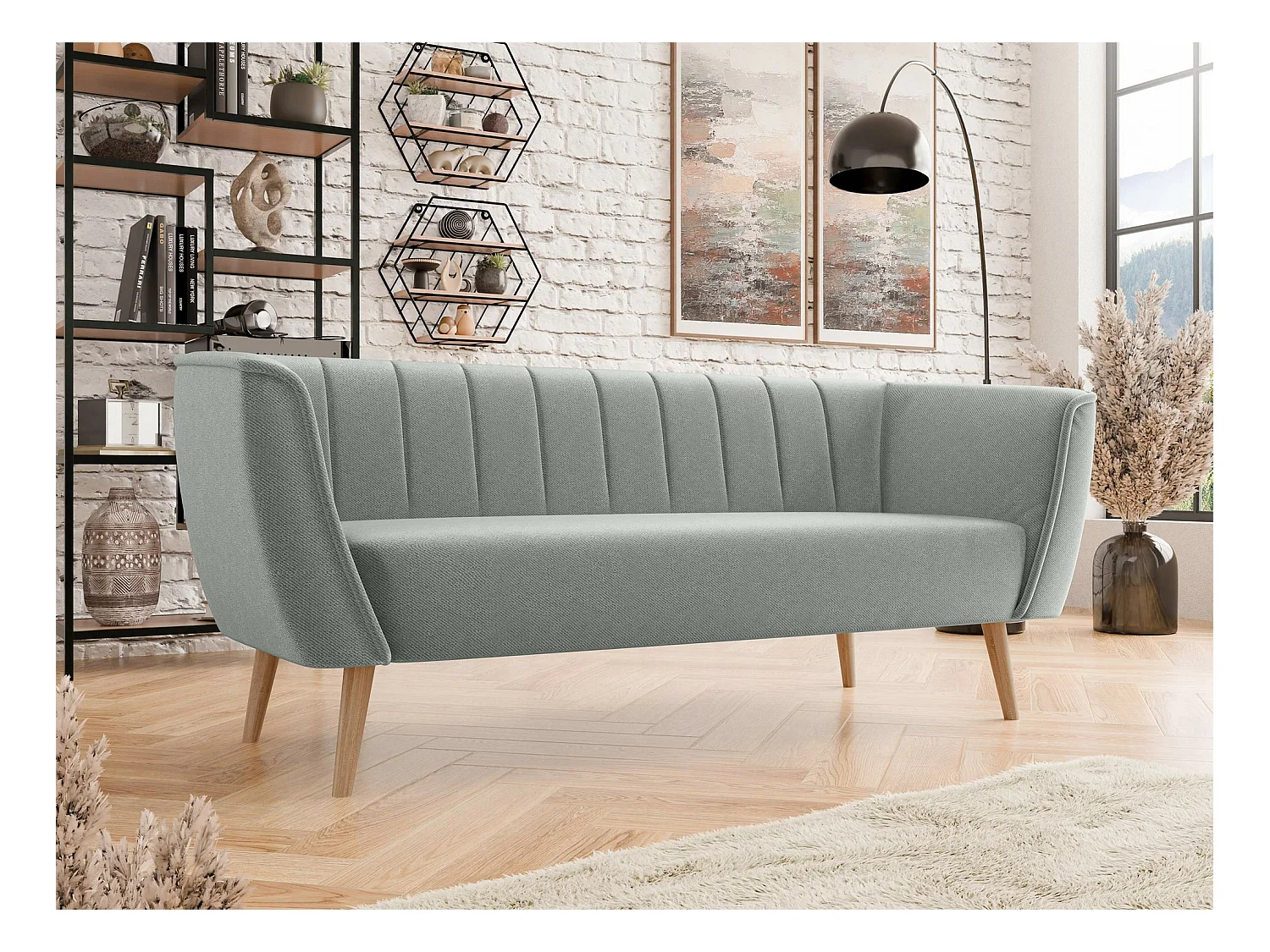 Canapé Glenview 103, Gris, 182x74x75cm, Tapisserie, Pieds: Bois