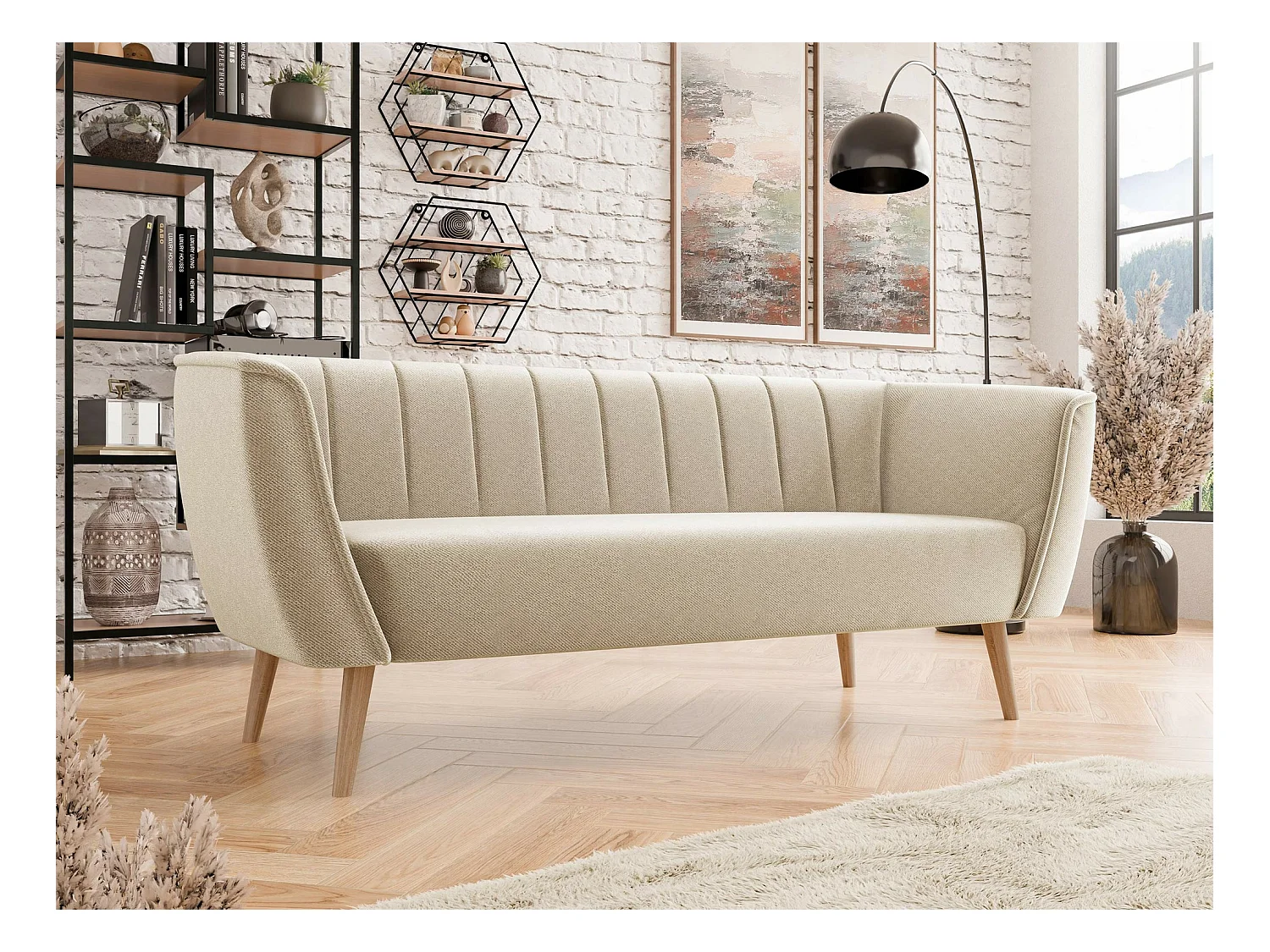 Canapé Glenview 103, Brun clair, 182x74x75cm, Tapisserie, Pieds: Bois