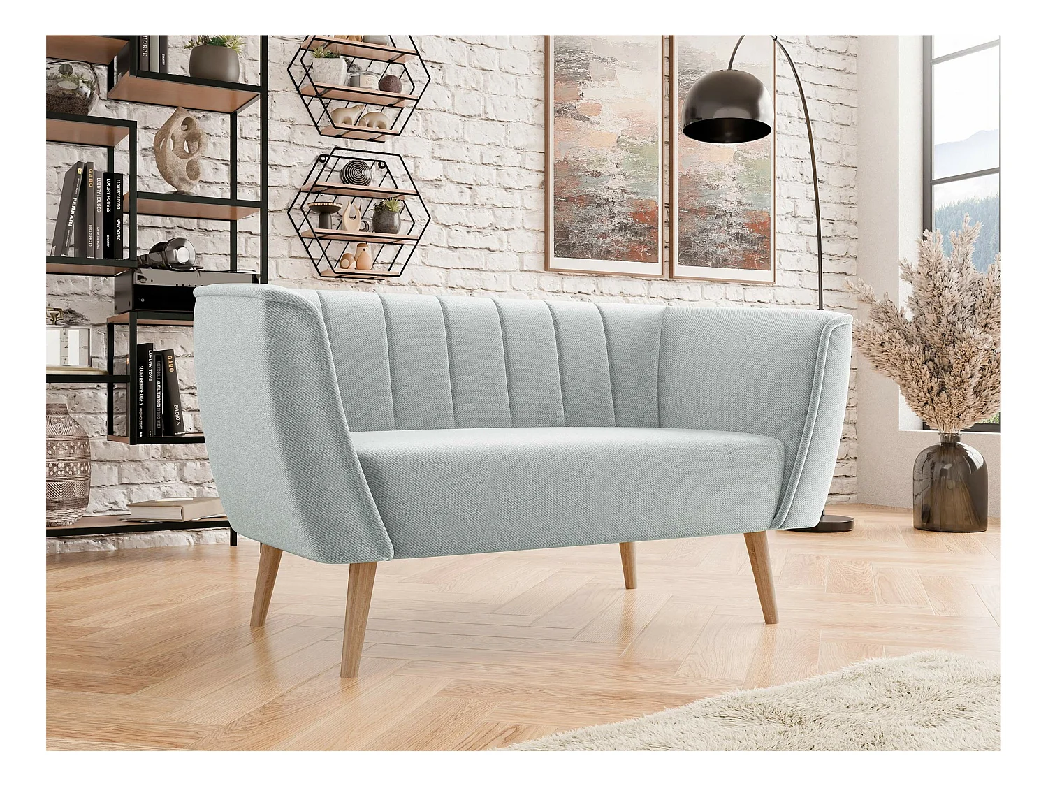 Canapé Glenview 104, Gris, 142x74x75cm, Tapisserie, Pieds: Bois