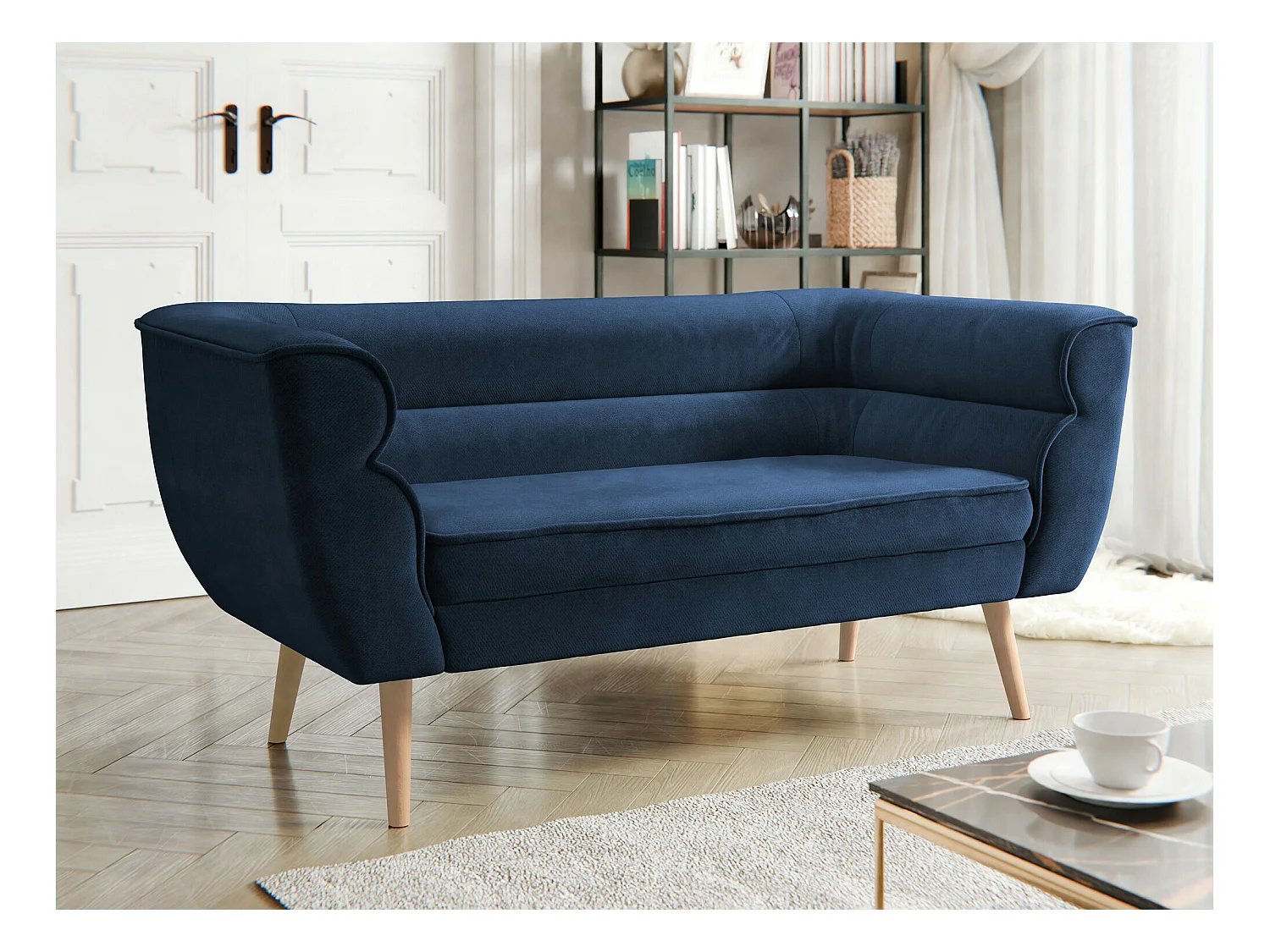 Canapé Glenview 101, Bleu, 142x74x76cm, Tapisserie, Pieds: Bois