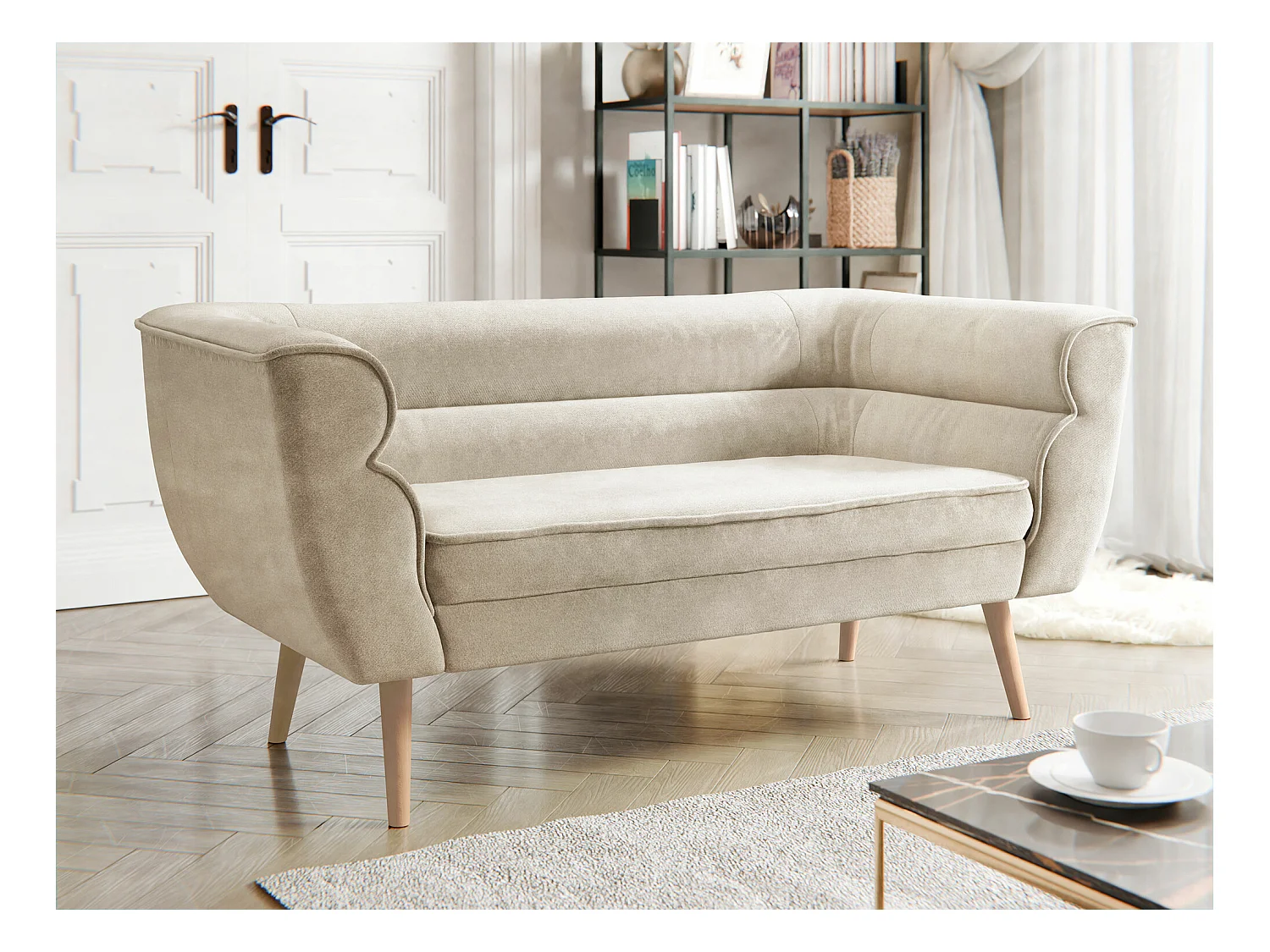 Canapé Glenview 101, Brun clair, 142x74x76cm, Tapisserie, Pieds: Bois
