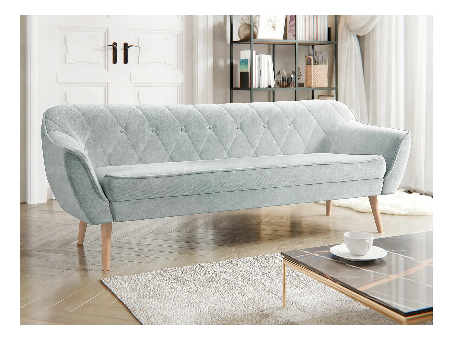Canapé Glenview 106, Gris, 180x74x75cm, Tapisserie, Pieds: Bois