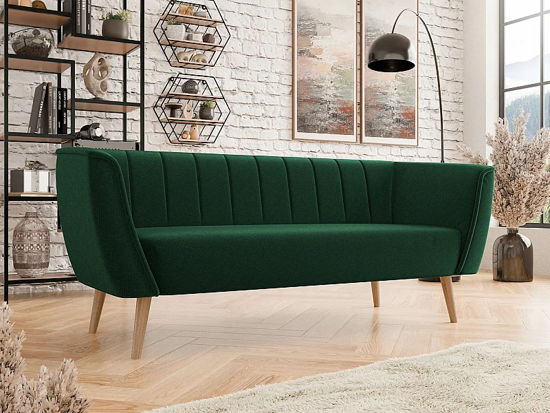 Canapé Glenview 103, Vert, 182x74x75cm, Tapisserie, Pieds: Bois