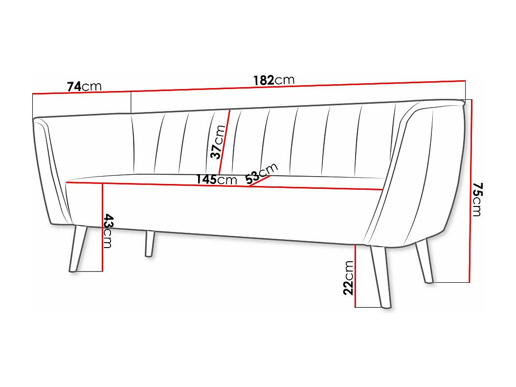 Canapé Glenview 103, Vert, 182x74x75cm, Tissu, Pieds: Bois