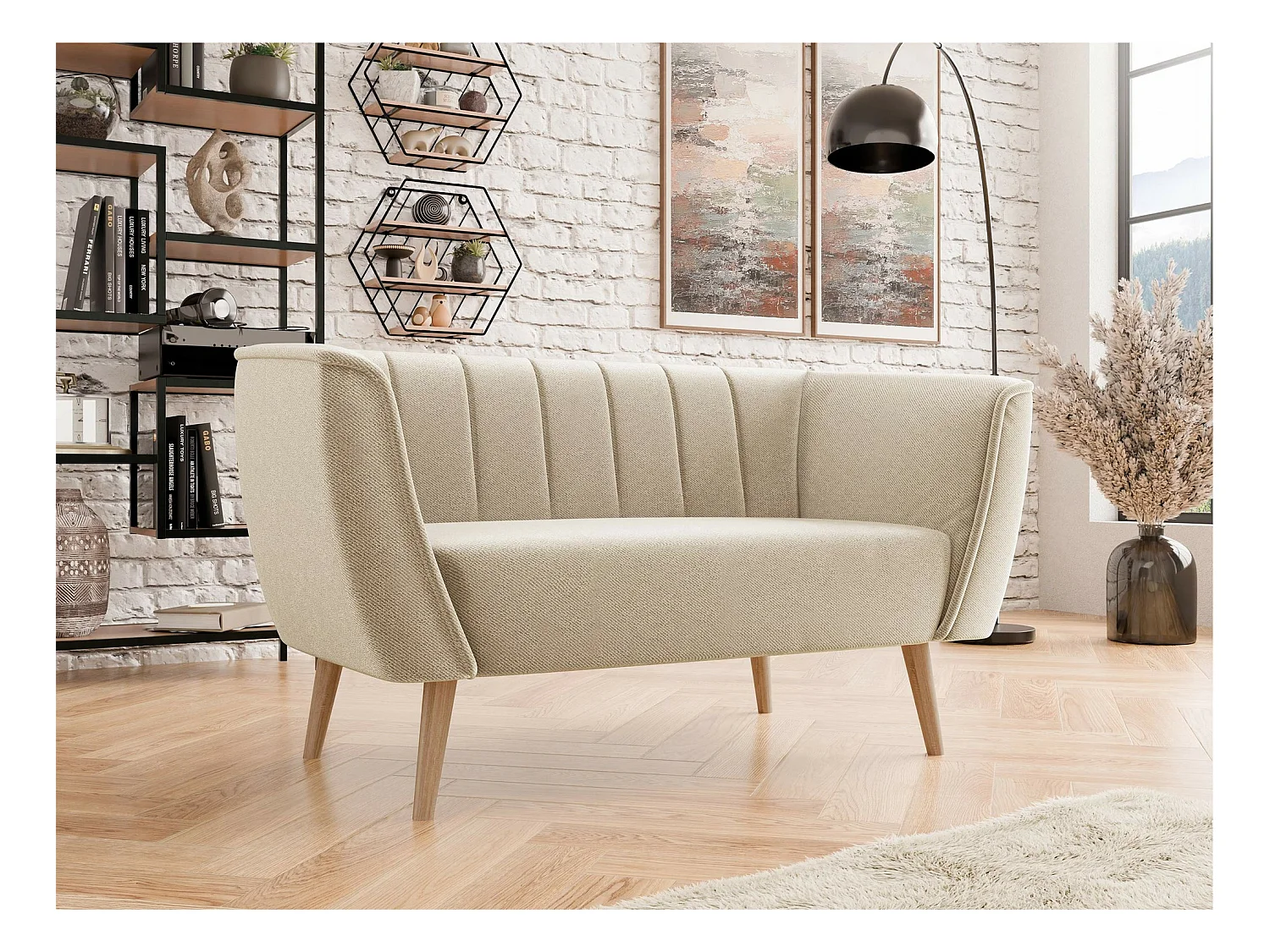 Canapé Glenview 104, Brun clair, 142x74x75cm, Tapisserie, Pieds: Bois