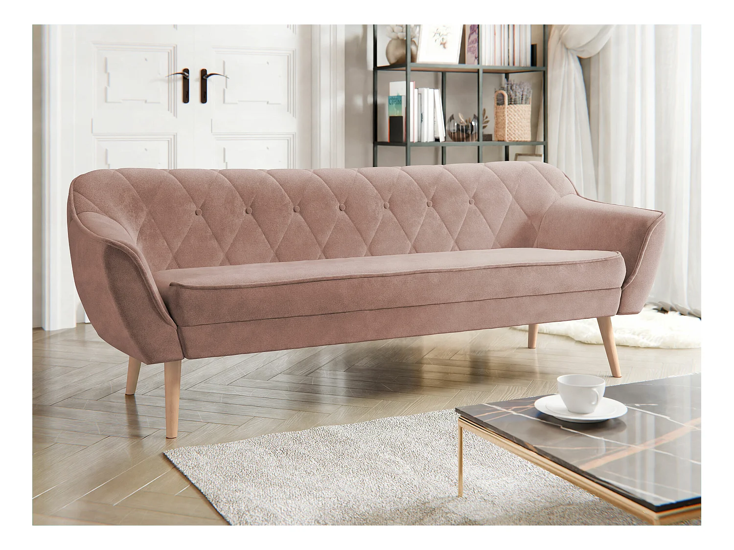 Canapé Glenview 106, Rose, 180x74x75cm, Tapisserie, Pieds: Bois