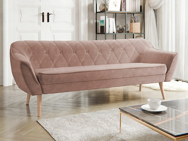 Canapé Glenview 106, Rose, 180x74x75cm, Tissu, Pieds: Bois
