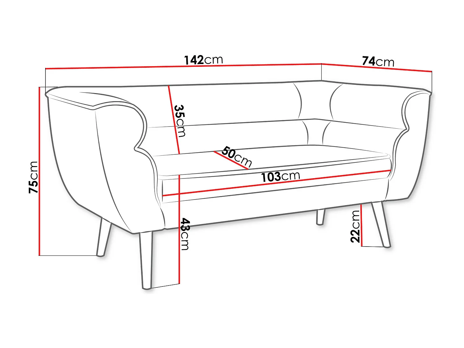 Canapé Glenview 101, Vert, 142x74x76cm, Tapisserie, Pieds: Bois