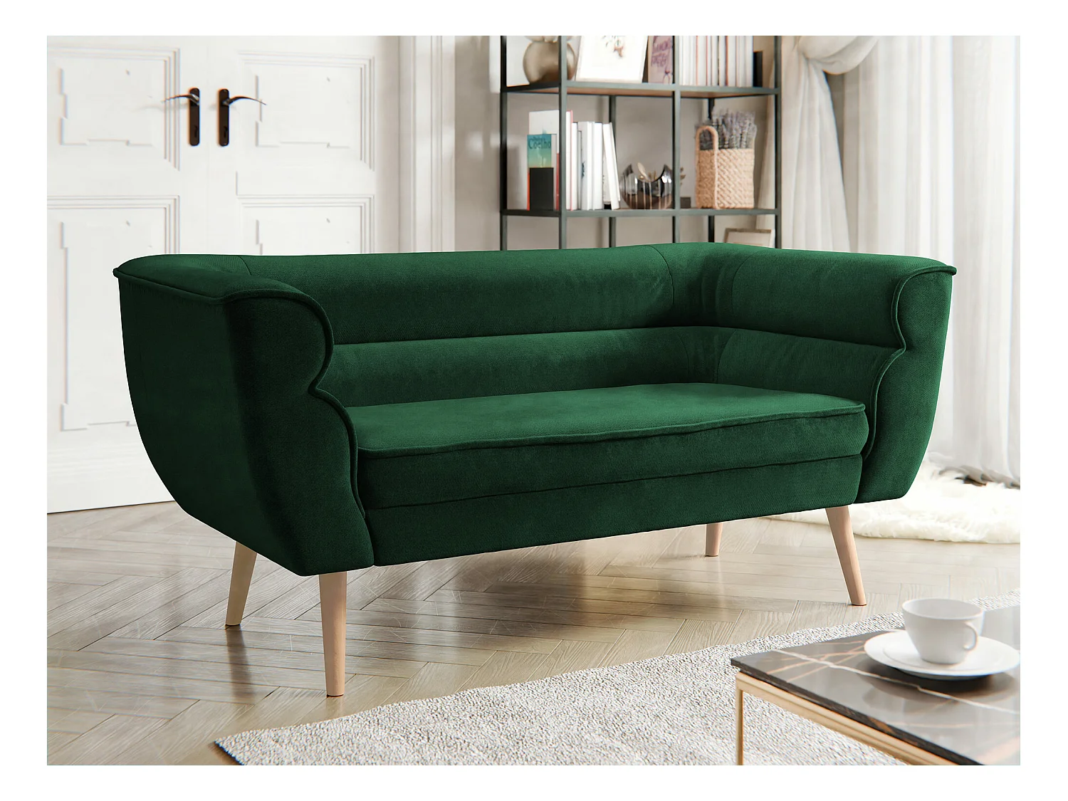 Canapé Glenview 101, Vert, 142x74x76cm, Tapisserie, Pieds: Bois