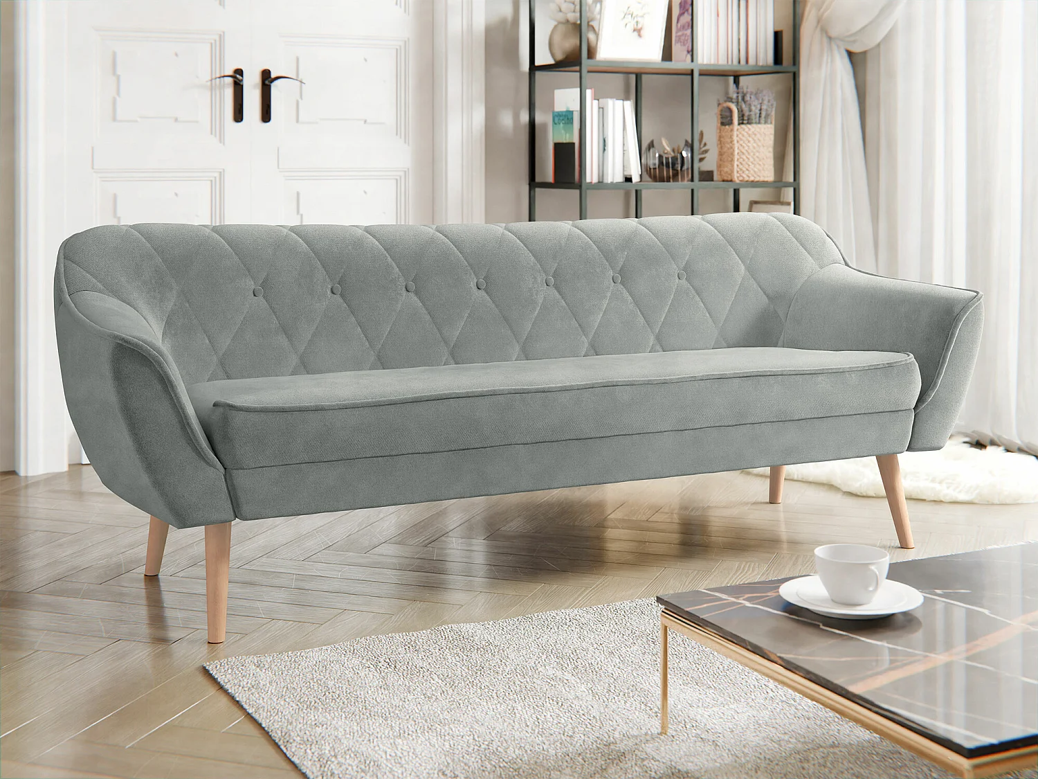 Canapé Glenview 106, Gris, 180x74x75cm, Tapisserie, Pieds: Bois