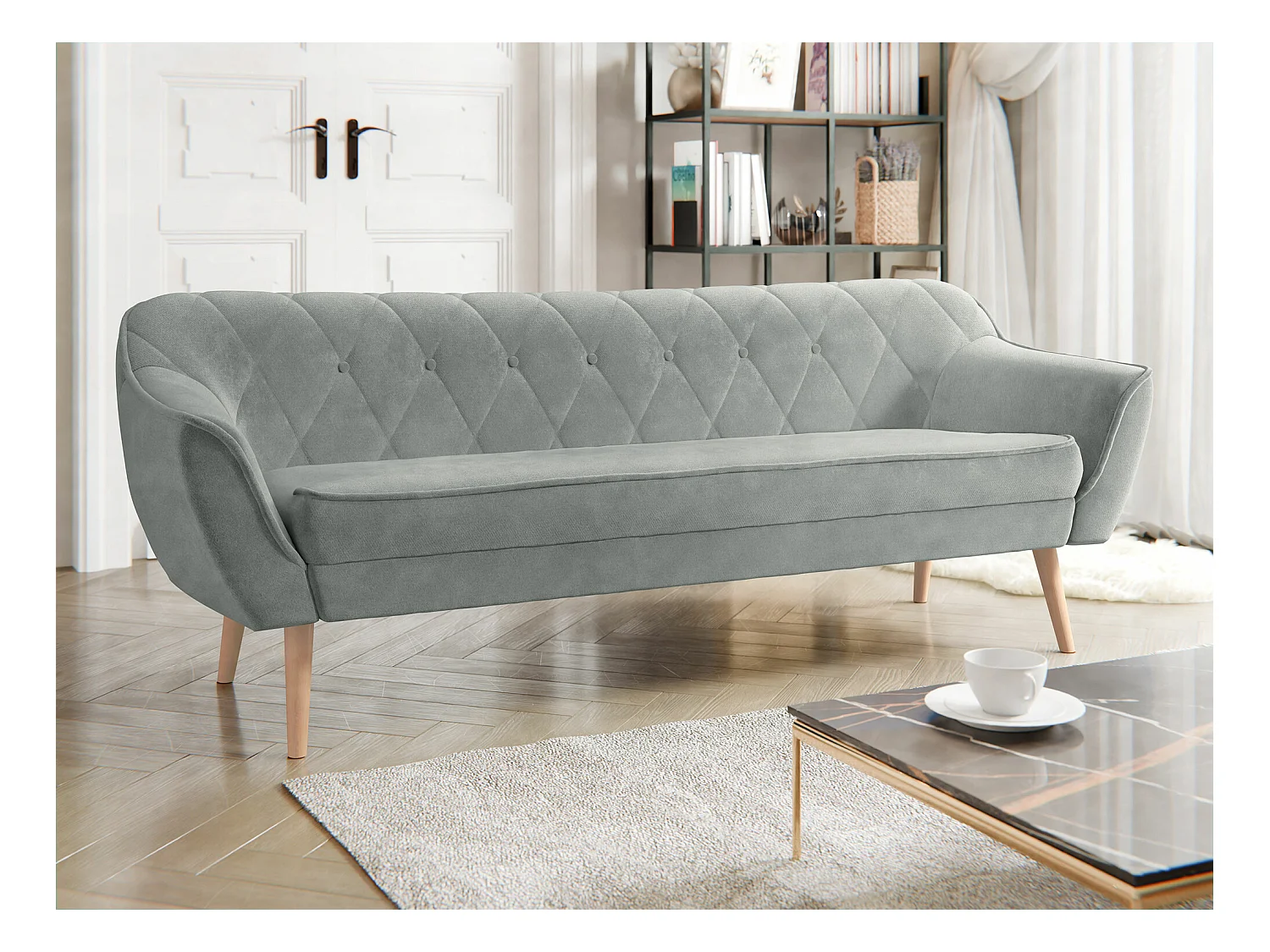 Canapé Glenview 106, Gris, 180x74x75cm, Tapisserie, Pieds: Bois