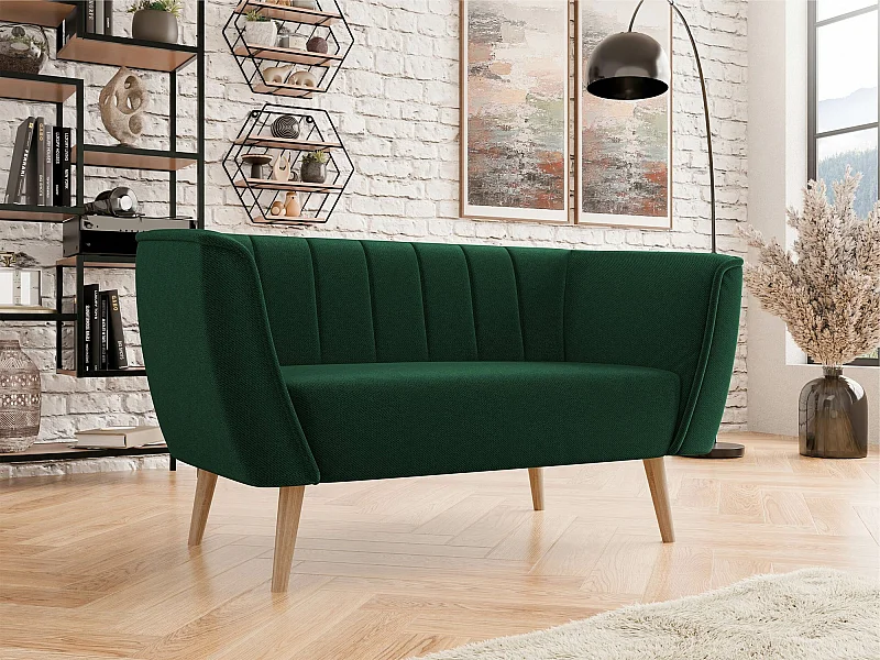 Canapé Glenview 104, Vert, 142x74x75cm, Tapisserie, Pieds: Bois