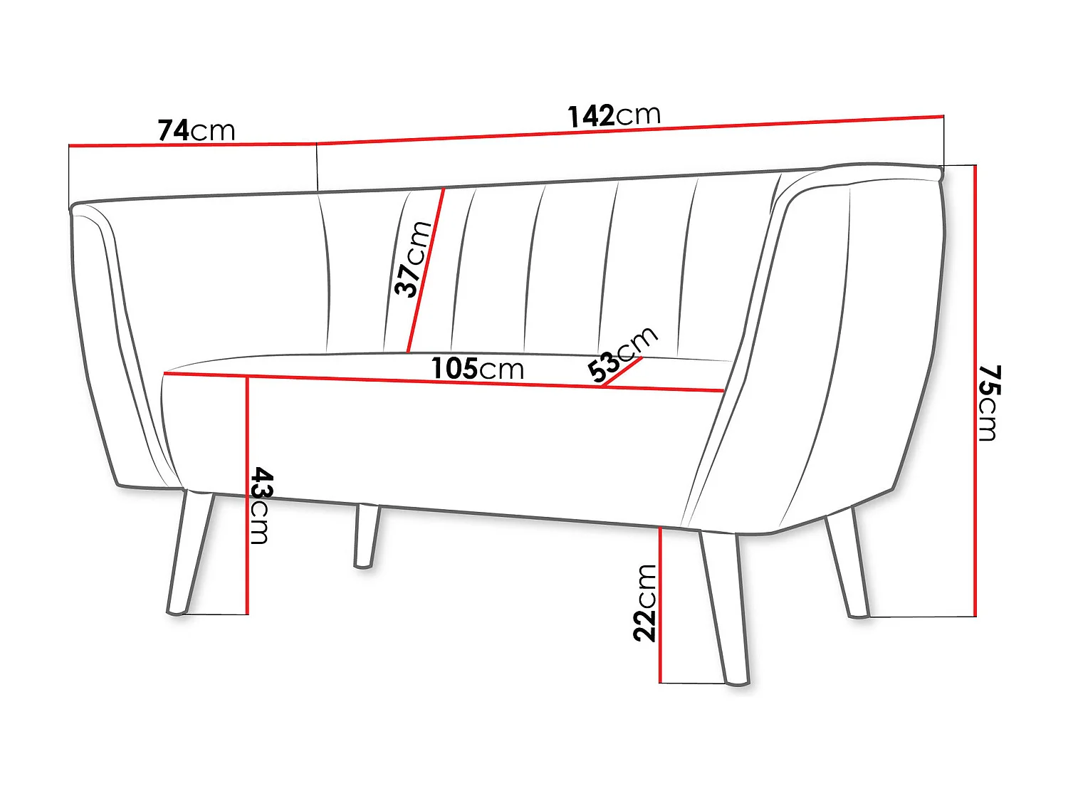 Canapé Glenview 104, Rose, 142x74x75cm, Tissu, Pieds: Bois