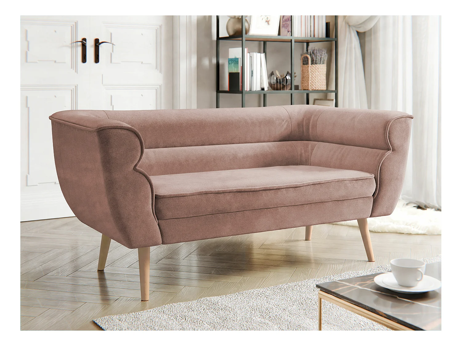 Canapé Glenview 101, Rose, 142x74x76cm, Tapisserie, Pieds: Bois