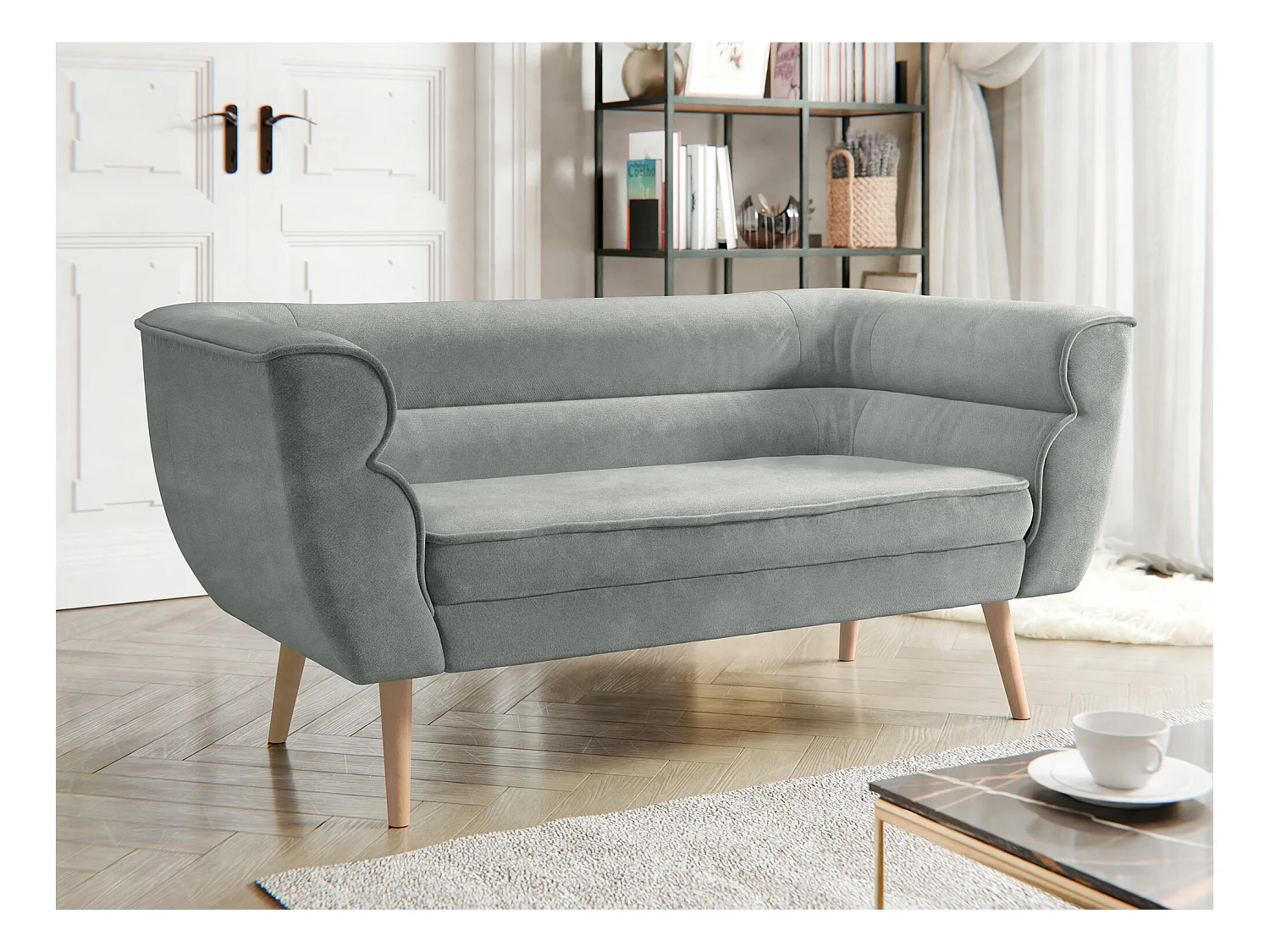 Canapé Glenview 101, Gris, 142x74x76cm, Tapisserie, Pieds: Bois