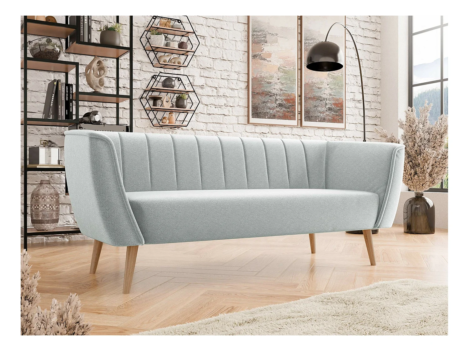 Canapé Glenview 103, Gris, 182x74x75cm, Tapisserie, Pieds: Bois