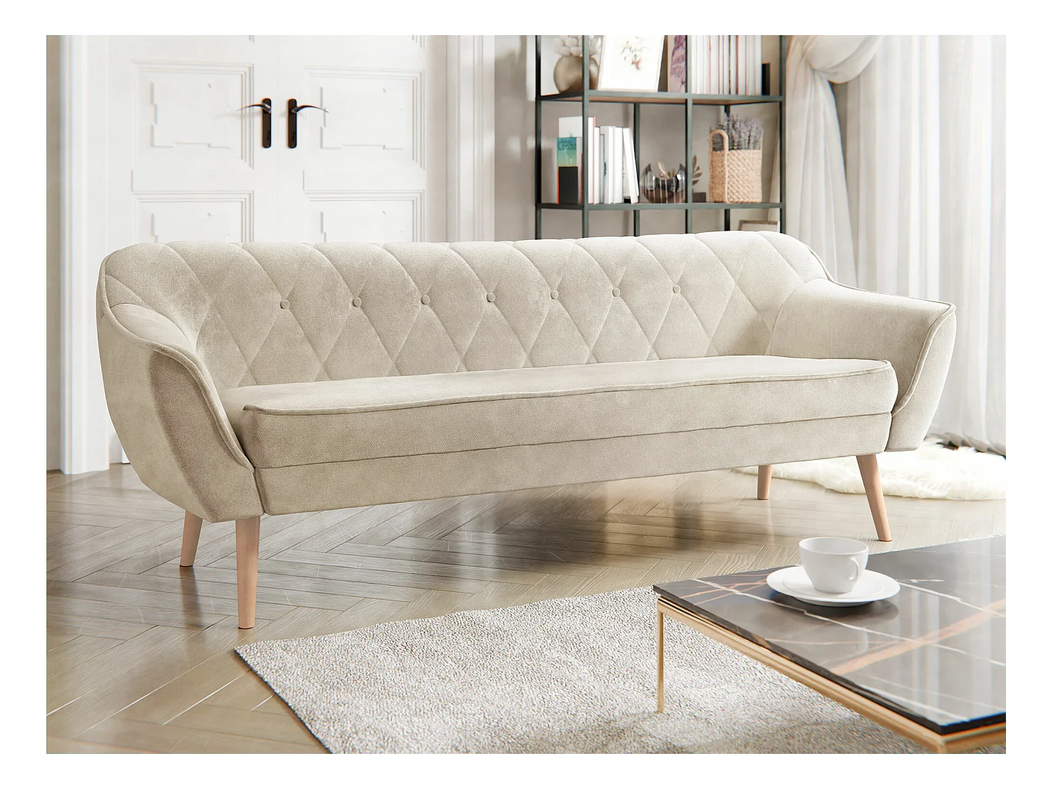 Canapé Glenview 106, Brun clair, 180x74x75cm, Tapisserie, Pieds: Bois