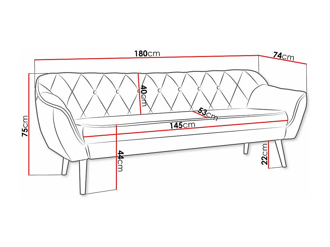 Canapé Glenview 106, Vert, 180x74x75cm, Tissu, Pieds: Bois