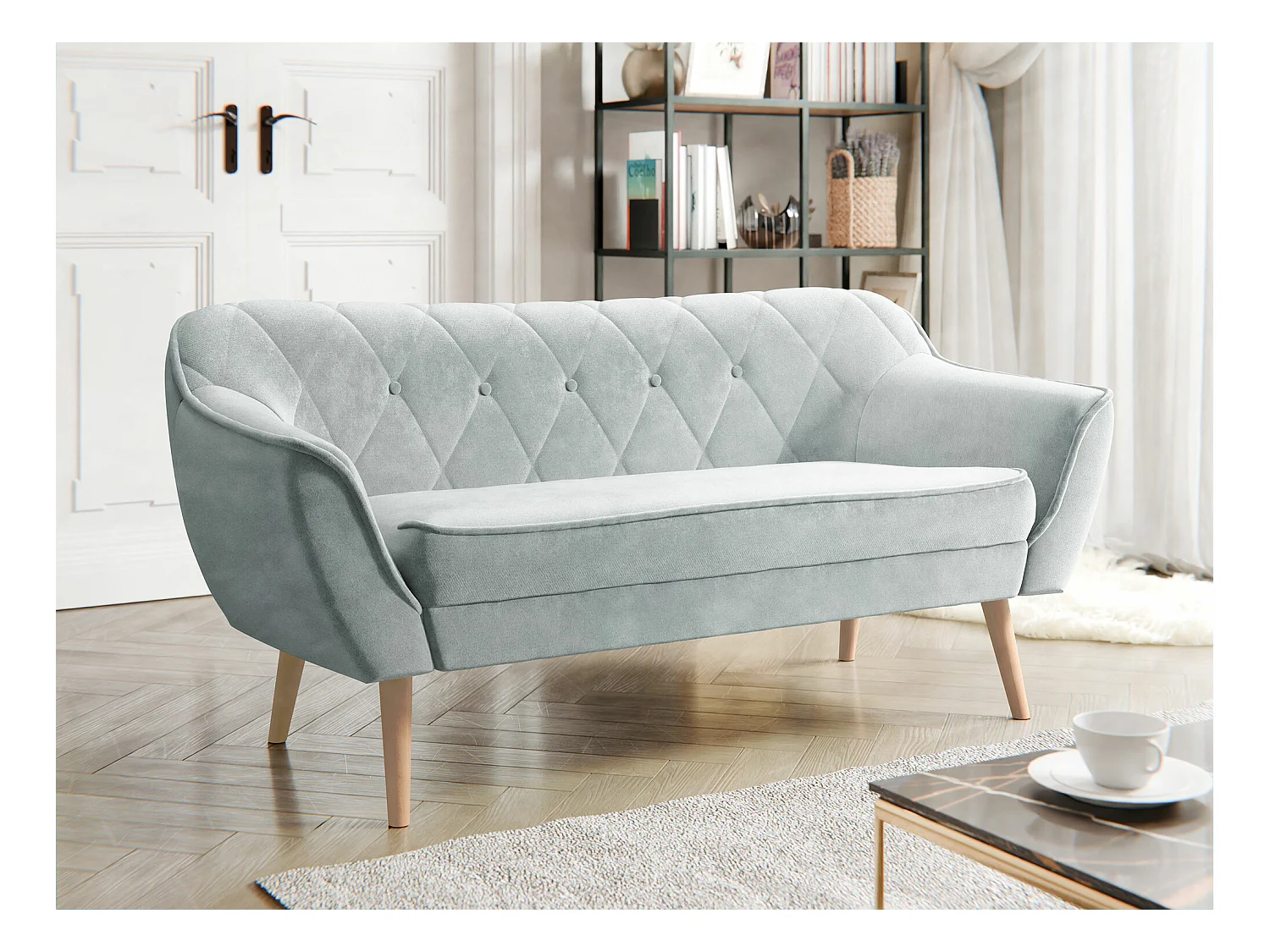 Canapé Glenview 107, Gris, 140x74x75cm, Tapisserie, Pieds: Bois