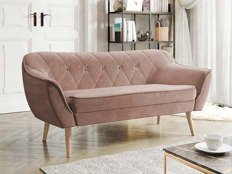 Canapé Glenview 107, Rose, 140x74x75cm, Tapisserie, Pieds: Bois