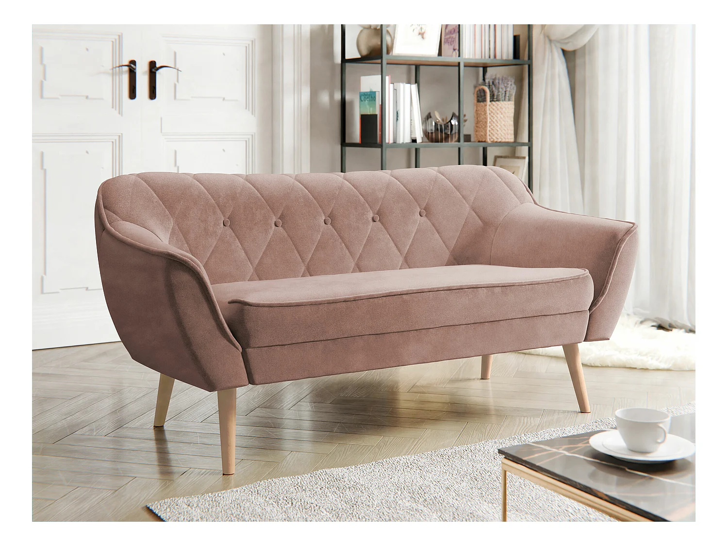 Canapé Glenview 107, Rose, 140x74x75cm, Tapisserie, Pieds: Bois