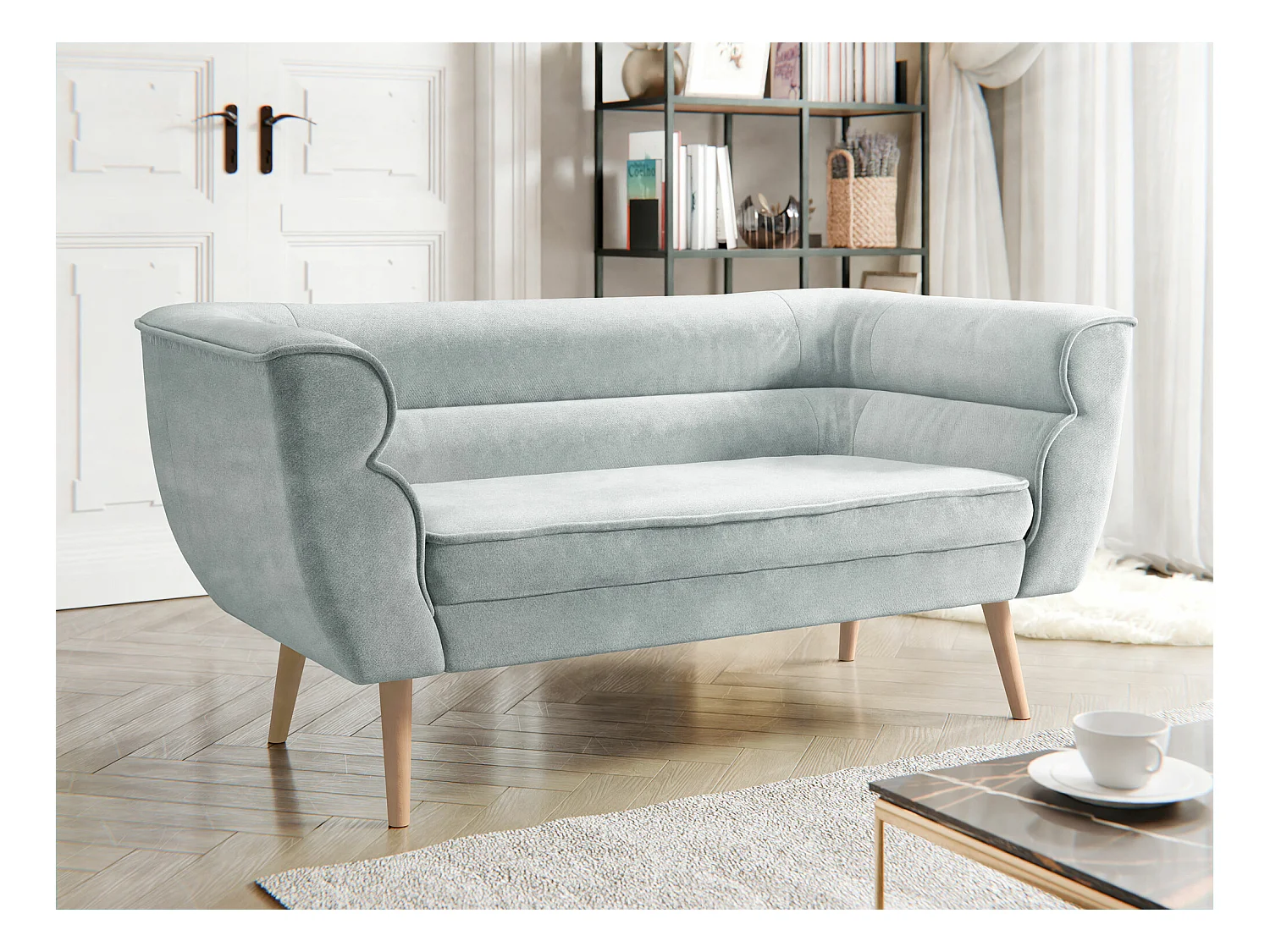 Canapé Glenview 101, Gris, 142x74x76cm, Tapisserie, Pieds: Bois