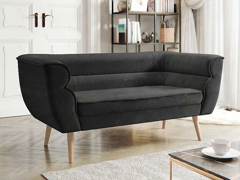 Canapé Glenview 101, Noir, 142x74x76cm, Tapisserie, Pieds: Bois